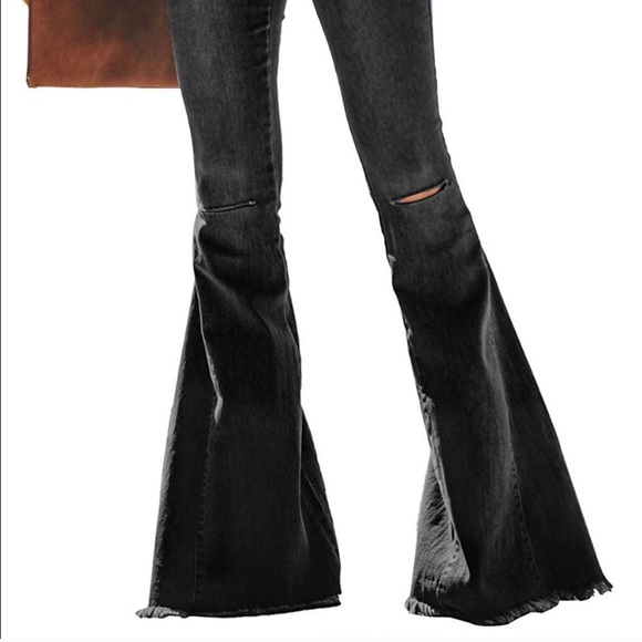 RP- Black Distressed Super Flare Jeans